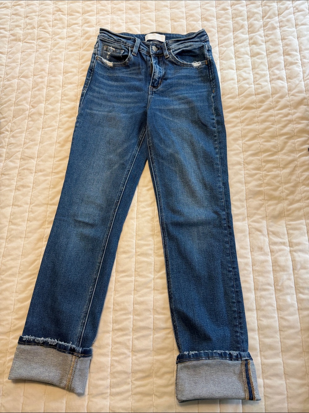 Cuffed Boyfriend Jeans in Dark Blue